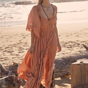Free People Peach Long Sleeve Flutter Sundress Resort Wear